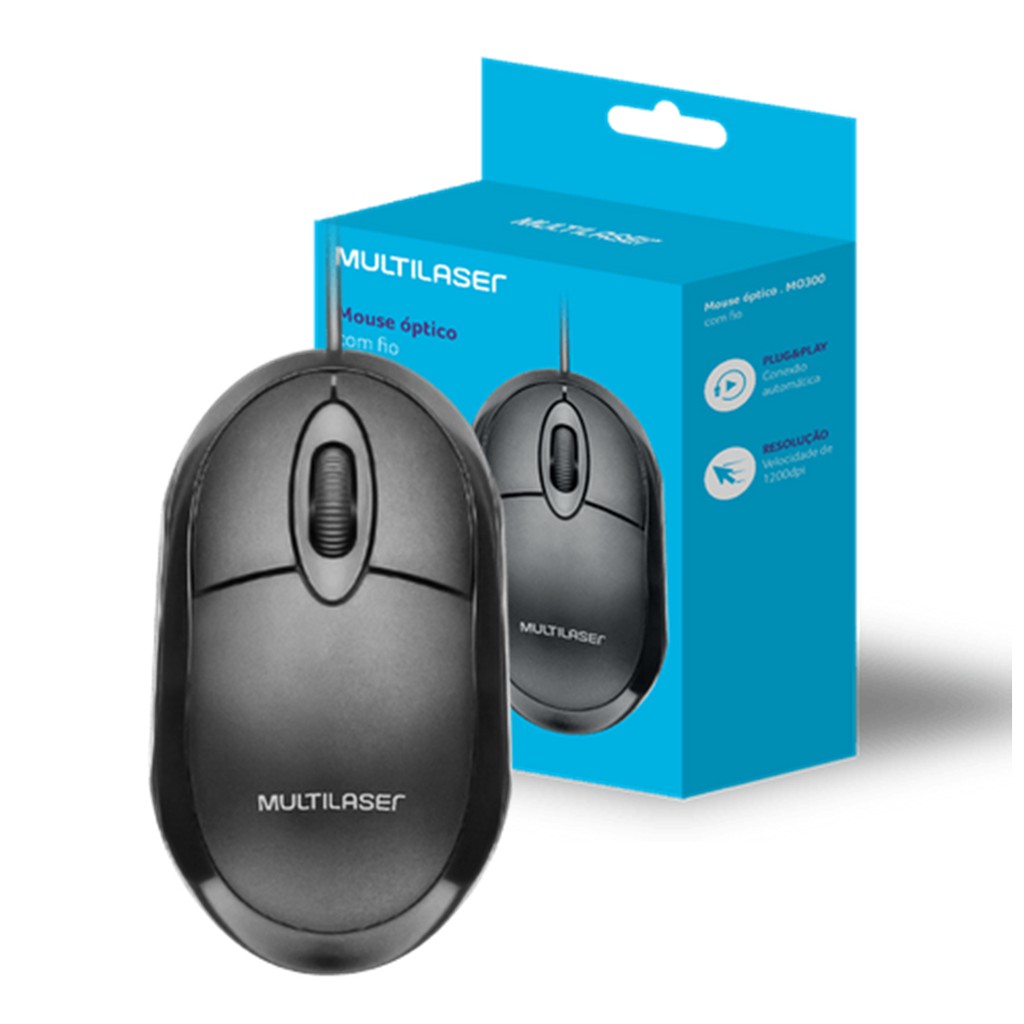 Mouse Óptico Com Fio USB 1200 Dpi 3 Botões Multilaser Original Preto