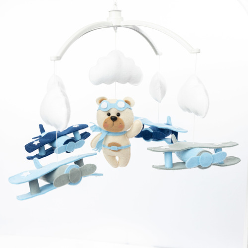 Mobile Musical Urso Aviador Avião Azul