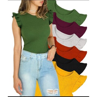 Blusa canelada com babado Blusinha Regata Moda feminina Blogueira (Inovastilo)