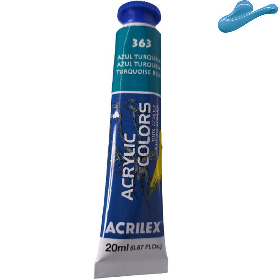 Tinta Acrylic Colors Azul Turquesa 363 Acrilex - Tinta Acrílica para Tela - Bisnaga de 20ml