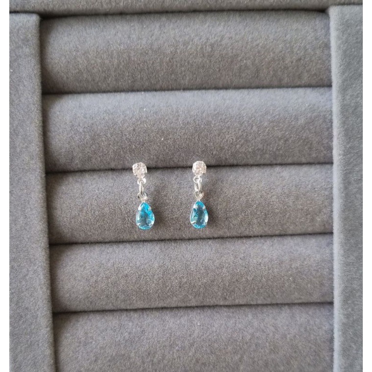 Brinco Pedra Azul Claro Prata 925