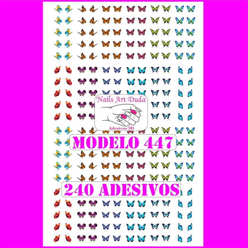 240 adesivos de unha 3D só borboletas PRÉ PRONTO - modelo 447 cores vivas em Oferta na Shopee