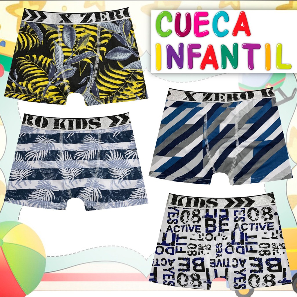 KIT com 4 Cuecas Box Boxer Infantil Atacado Microfibra