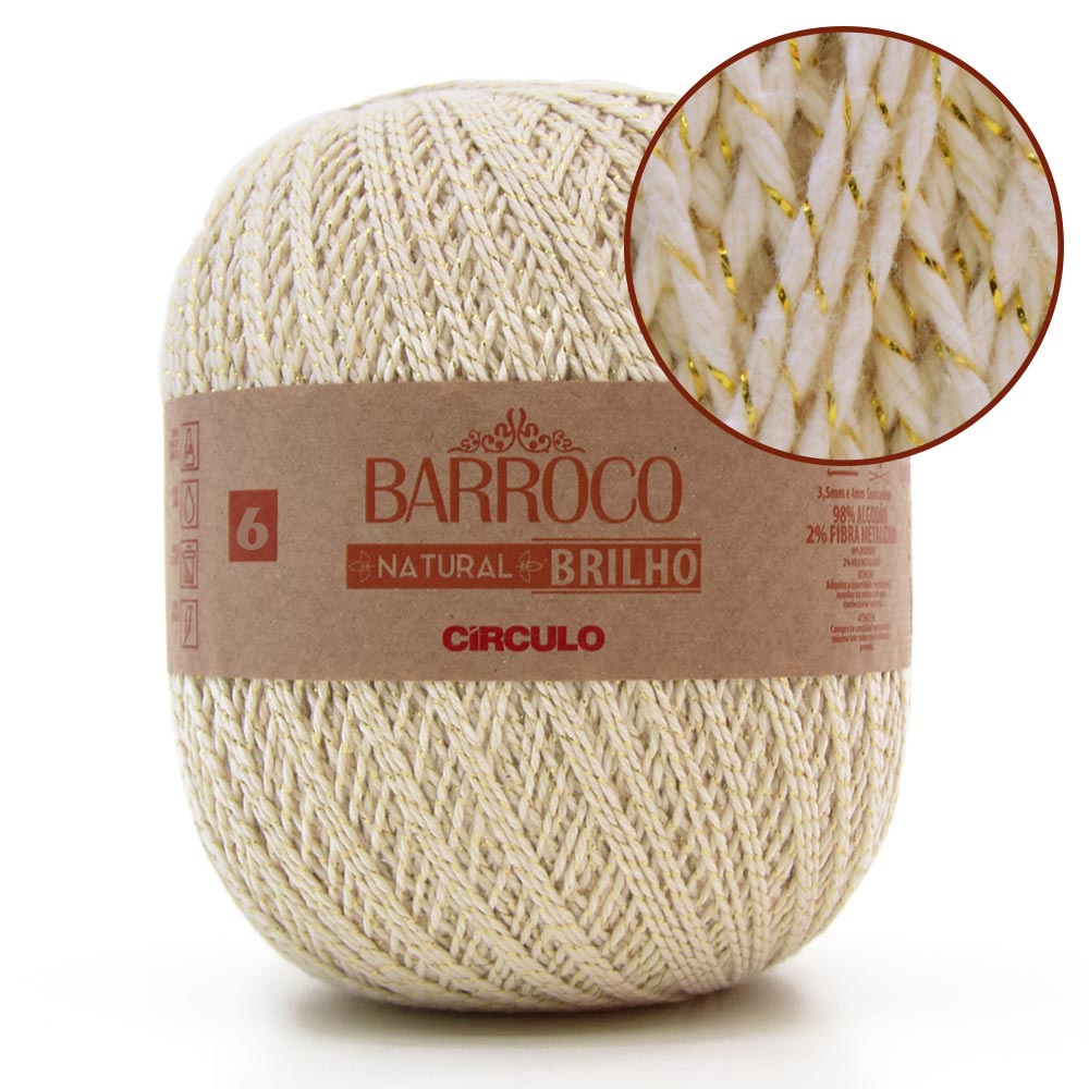 Barbante Barroco Natural Brilho Ouro 700g - 1 Unidade