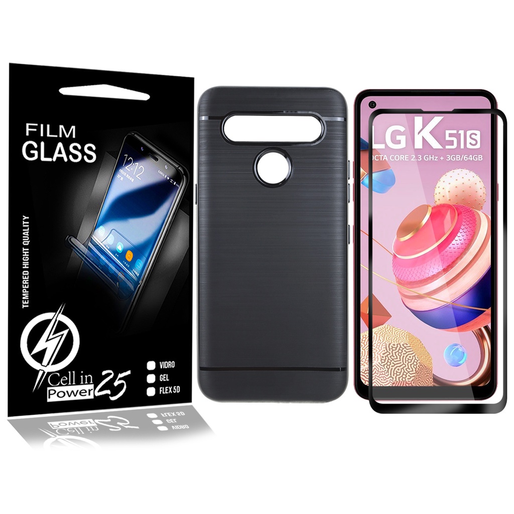 Película Vidro 3D + Capa Emborrachada LG K51S LMK510BMW 6.5 - Cell In Power25