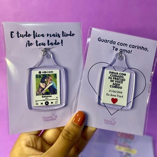 chaveiro personalizado com foto (frente e verso) spotify ou frase- Unidade