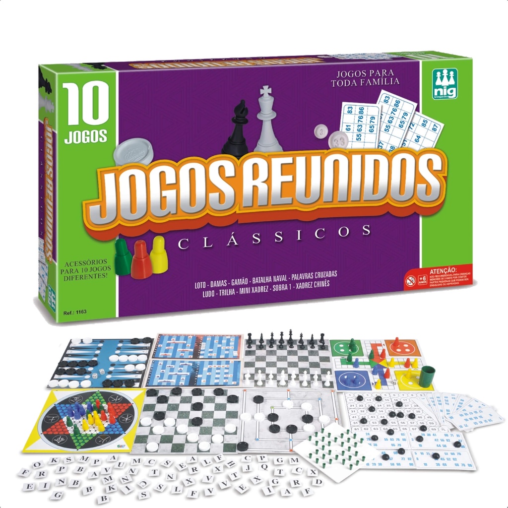 Kit 10 Jogos Clássicos Reunidos Xadrez Damas Ludo Batalha Naval Palavras Cruzadas +6 anos Tabuleiro Nig Brinquedos 1163 em Oferta na Shopee