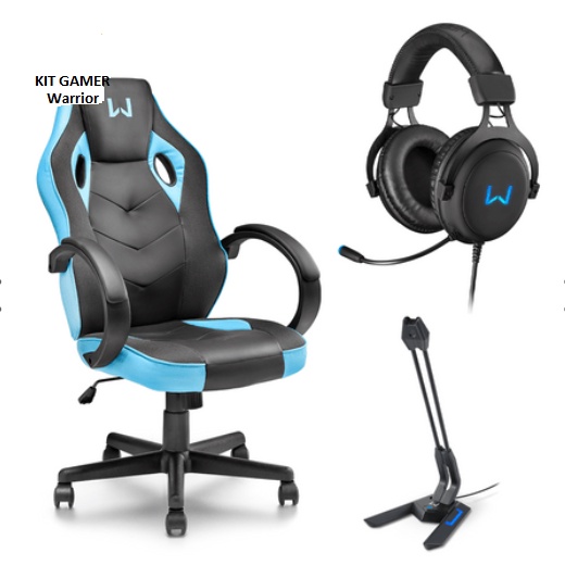 Combo Gamer - Cadeira Gamer Azul, Headset Gamer USB 7.1 3D LED Azul e Microfone Gamer Olier USB Warrior - GA161K