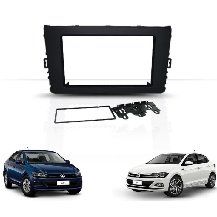 Moldura Painel DVD 2 Din MP5 Central Multimidia VW T-Cross TCross Novo Polo Virtus Nivus Preta Fiamon