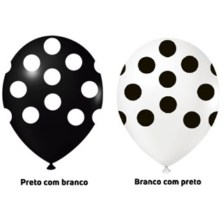 25 unid. BALÃO DE AR ESTAMPADO Nº 9  PRETO OU BRANCO  BOLINHA , BIXIGA - BEXIGA de festa  numero 9" decorado POA em Oferta na Shopee