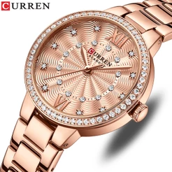 CURREN Marca Original Relógio Feminino Aço Inoxidável Diamante Luxo Dial Moda Casual Versátil Quartzo À Prova Dwaterproo