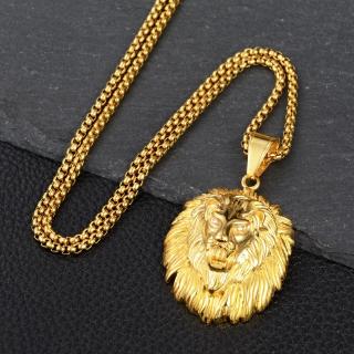 Colar Masculino Com Pingente De Cabeça De Leão Banhado A Ouro
