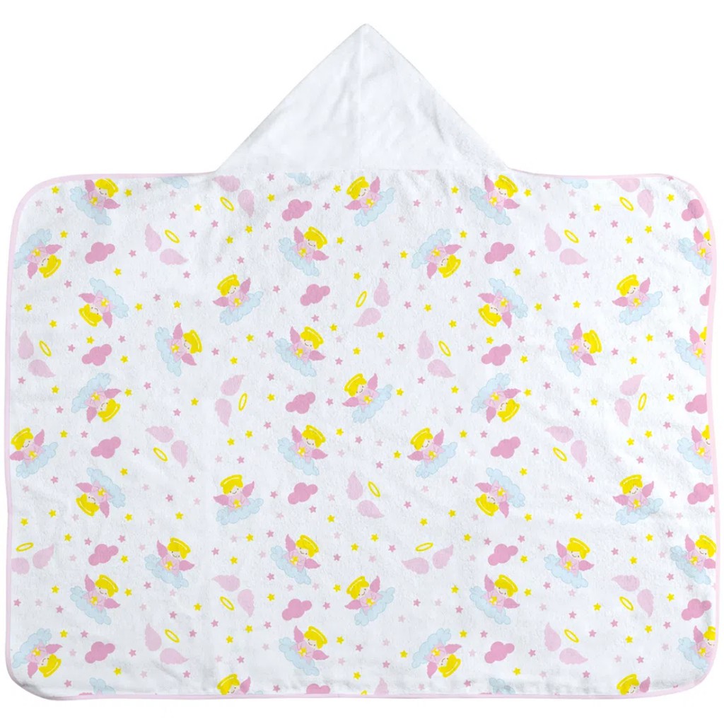Toalha Fralda com Capuz Bordado Anjinho da Guarda Rosa