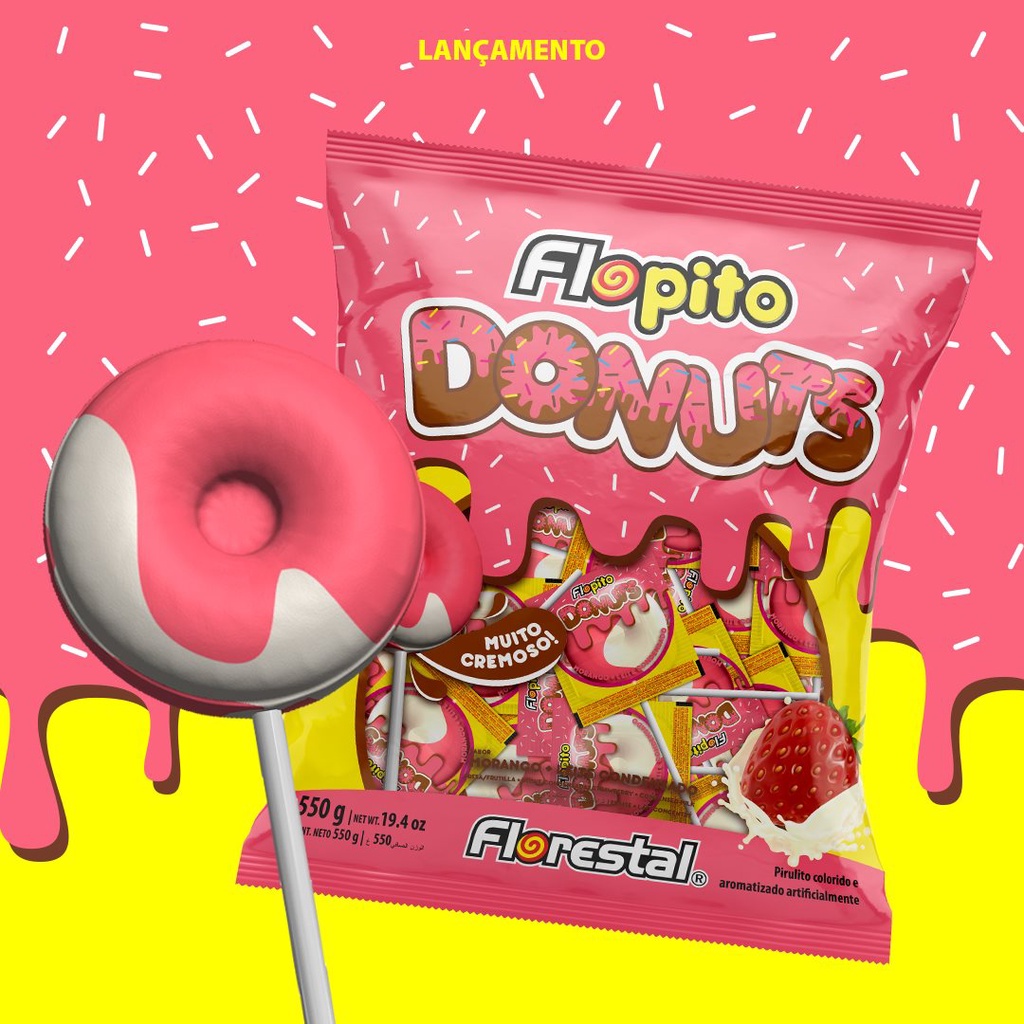 Pirulito De Donuts Sabor Morango com Leite Condensado 550g - Florestal