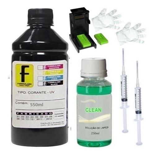 100ml Kit Tinta Preta Recarga Cartucho Impressora Hp + Solução de Limpeza Snap Com manual de instruções