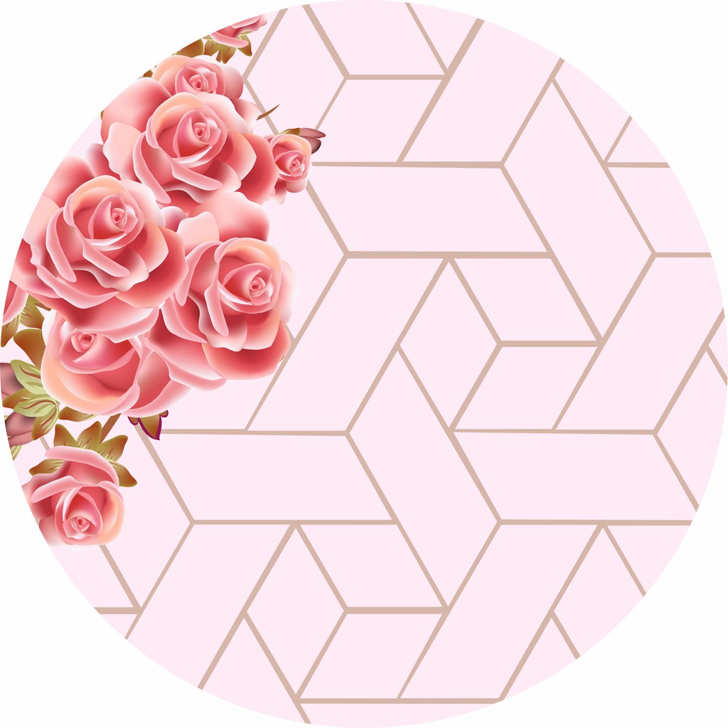 Painel Redondo De Lona Decoração De Festa Flores Rosas e Formas Geométicas  Rosa Claro | Shopee Brasil