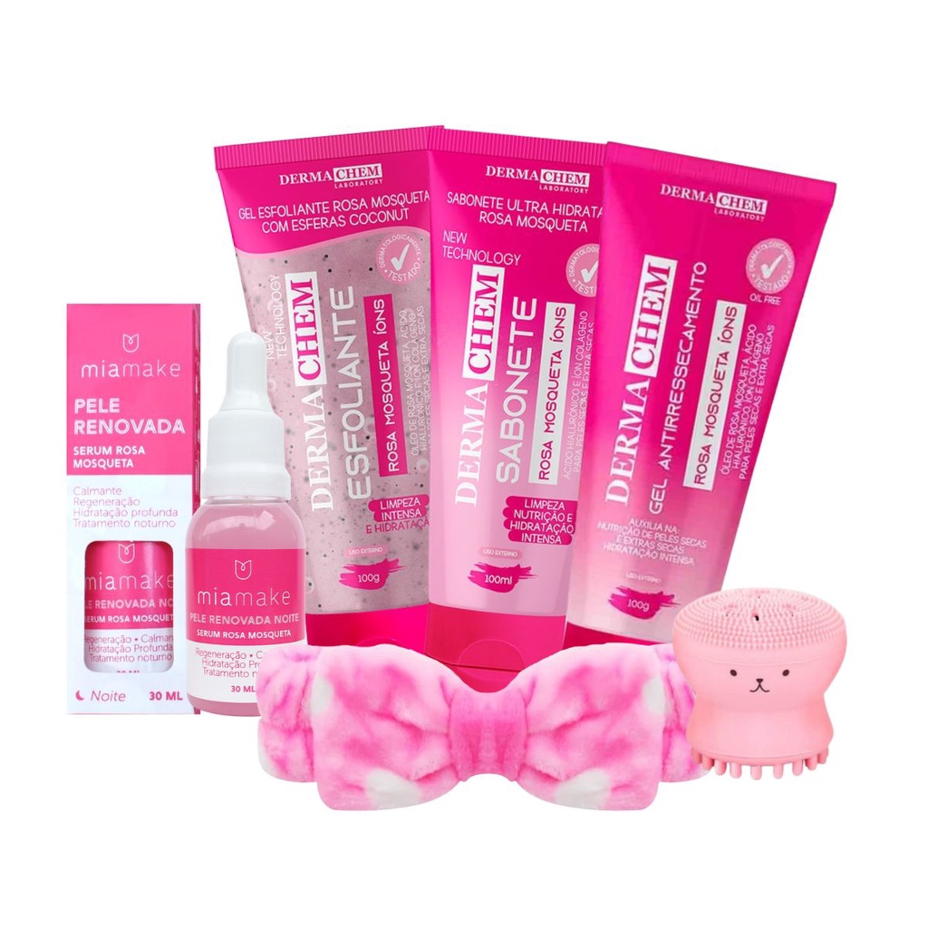 Kit Skin Care Rosa Mosqueta Cuidado Facial Completo c/ Faixa e Esponja ...