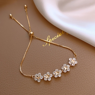 Coreano Novo Design Moda Jóias De Luxo Rhinestone Flower Zircon Pulseira Feminina De Festa De Finalistas Ajustável