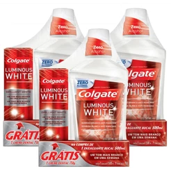 Kit 3 Enxaguantes Bucal Colgate Luminous White 500ml + Cremes Dentais