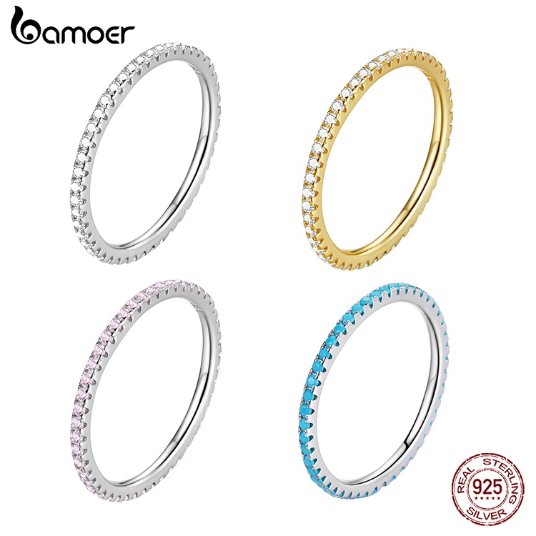 Anel De Prata Esterlina 925 Bamoer Brilhante Design Simples Joias Femininas Da Moda - Fashion Accessories