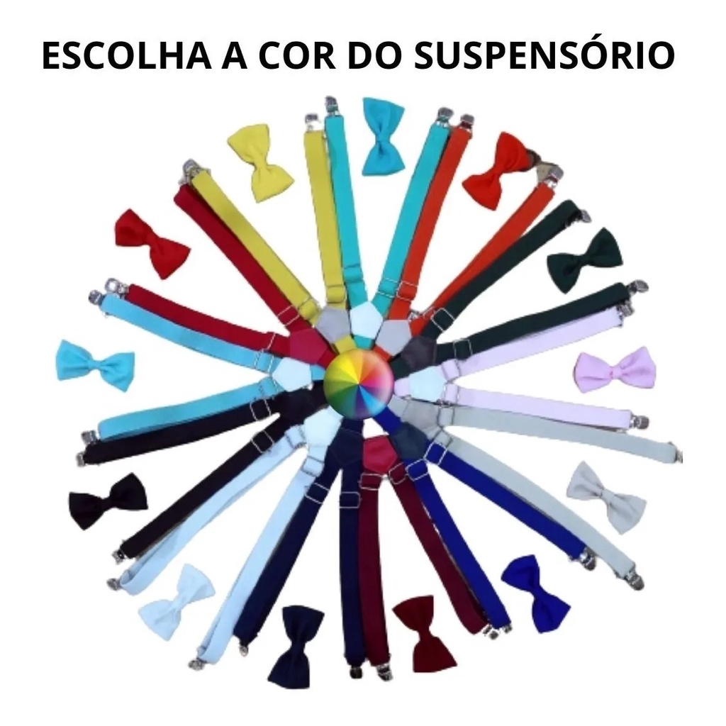 Kit Suspensório e Gravata Borboleta Infantil Azul Celeste e Outras Cores