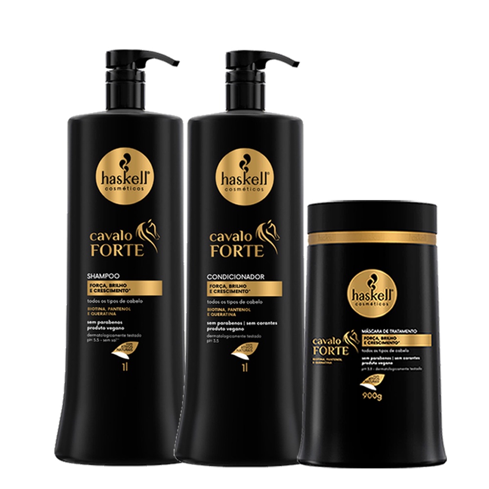 Kit Haskell Cavalo Forte 900g - Shampoo, Condicionador e Mascara Haskell