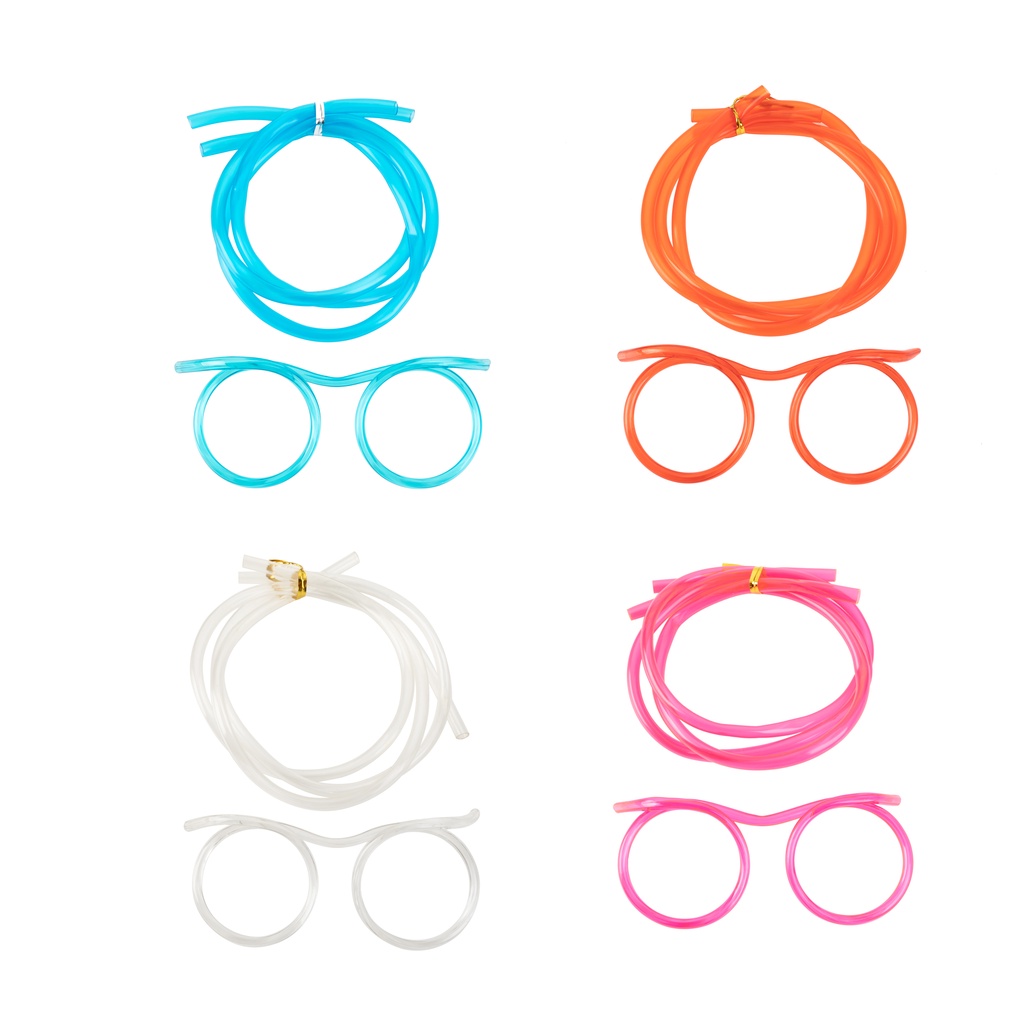 Kit 4 Óculos Canudo Para Festa Lavável Colorido Sem Lente Aniversário