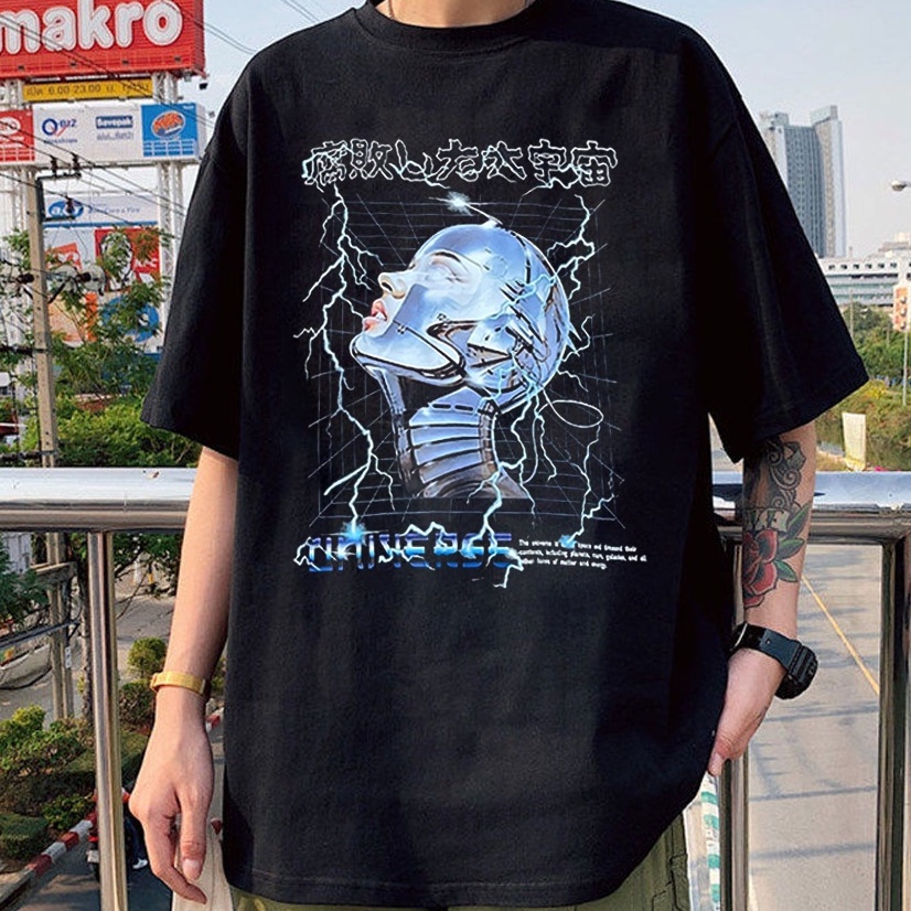 Camiseta Basica Algodao Universe Lightning Planet Robo Future Aesthetic Y2k Moda Unissex