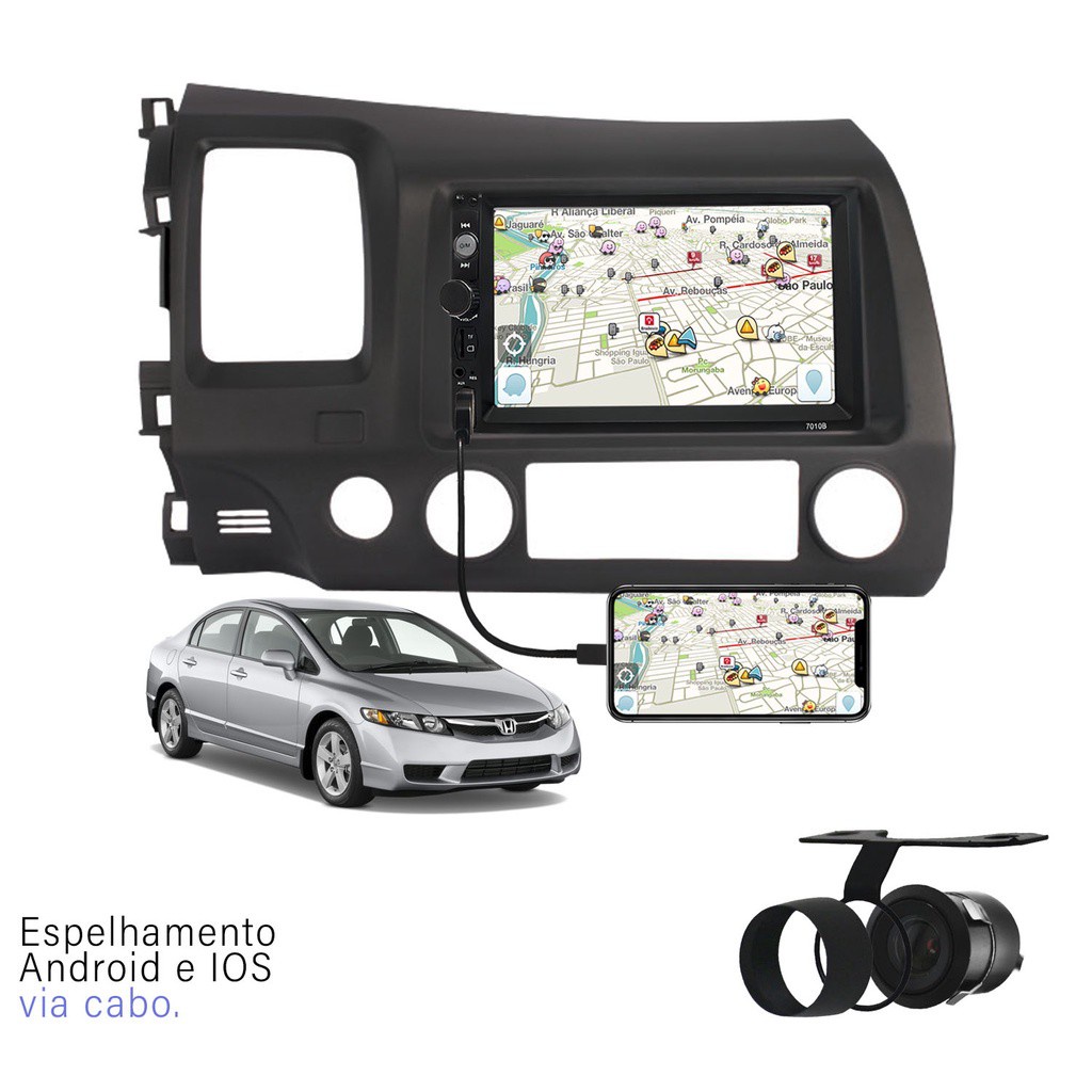 Kit Central Multimídia MP5 MP8 Honda Civic 2007 até 2011