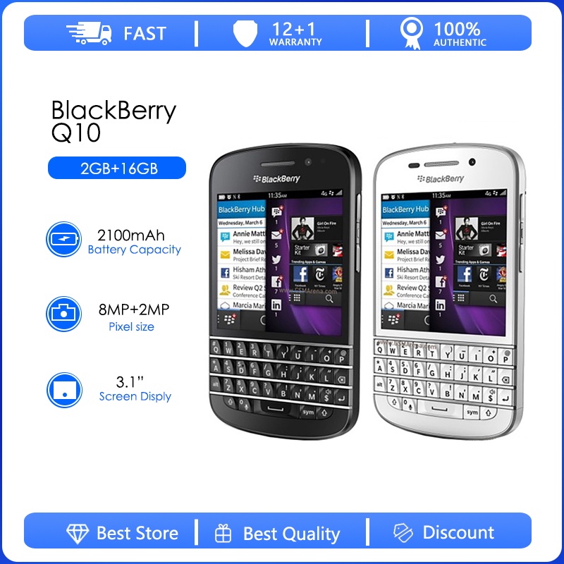 Blackberry Q10-1-3-5 Célula Refurbished-Original Q10 Telefone Celular 3.1 " Dual Core 8MP 2GBRAM 16GB ROM 3G 4G GPS WIFI QWERTY