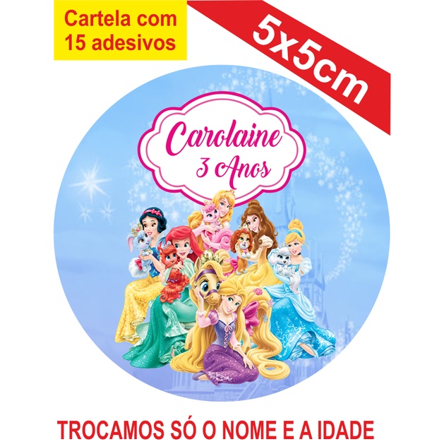Adesivos Princesas  Personalizados 5x5cm Festa Aniversário Lembrancinha