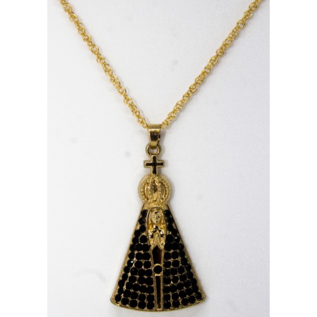 Corrente Dourada com pingente de Nossa Senhora Aparecida . em Oferta na Shopee