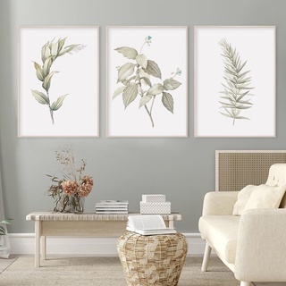 Quadro decorativo 3 peças Aquarela flores tropicais folhas botânicas simples moderno abstrato decoração para casa sala quarto hall