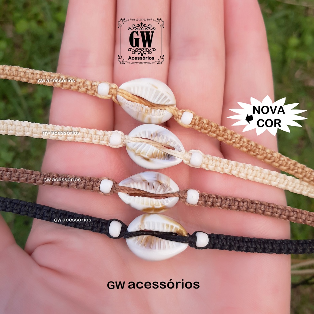 Pulseira/tornozeleira em Macramê com Búzios (Conchinha)