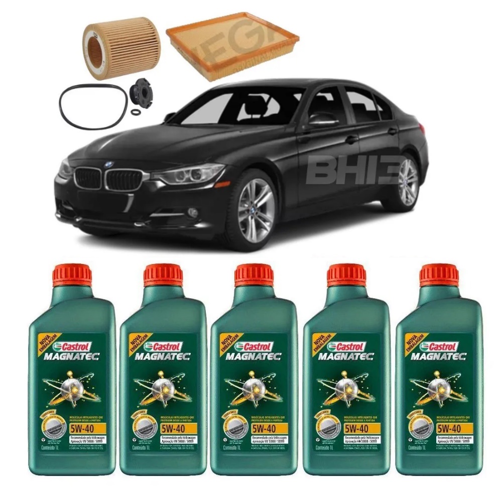 Kit Troca de Óleo BMW 320i Castrol 5w40 100% Sintético Magnatec + Filtro de Óleo Wega WOE224 + Filtro de Ar do Motor FAP9066