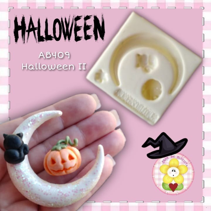 Molde de silicone AB409 - Halloween II -  biscuit, apliques, enfeites, velas, resina, gesso, porcelana fria, sabonetes, bijuterias.