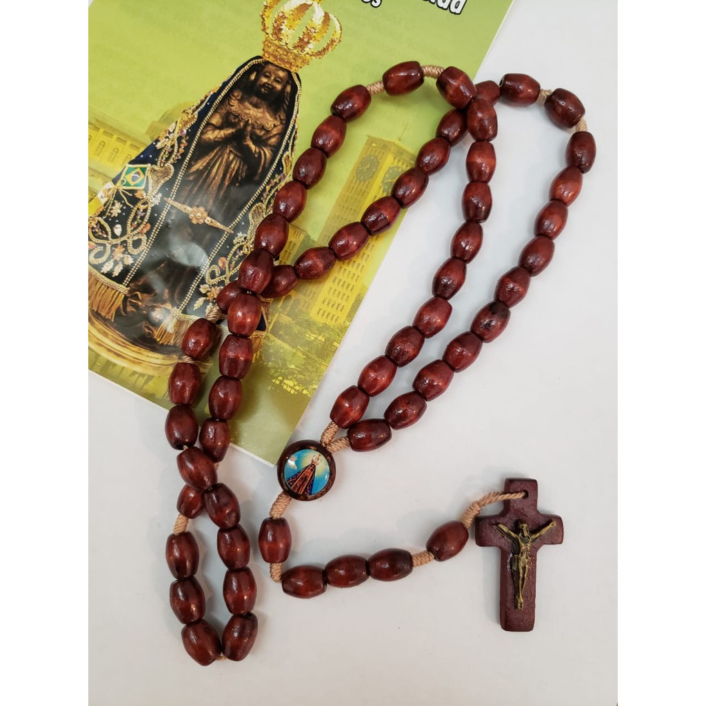 Terço em Madeira Nossa Senhora Aparecida 43 Cm - Artigo Religioso - Terco em  Madeira