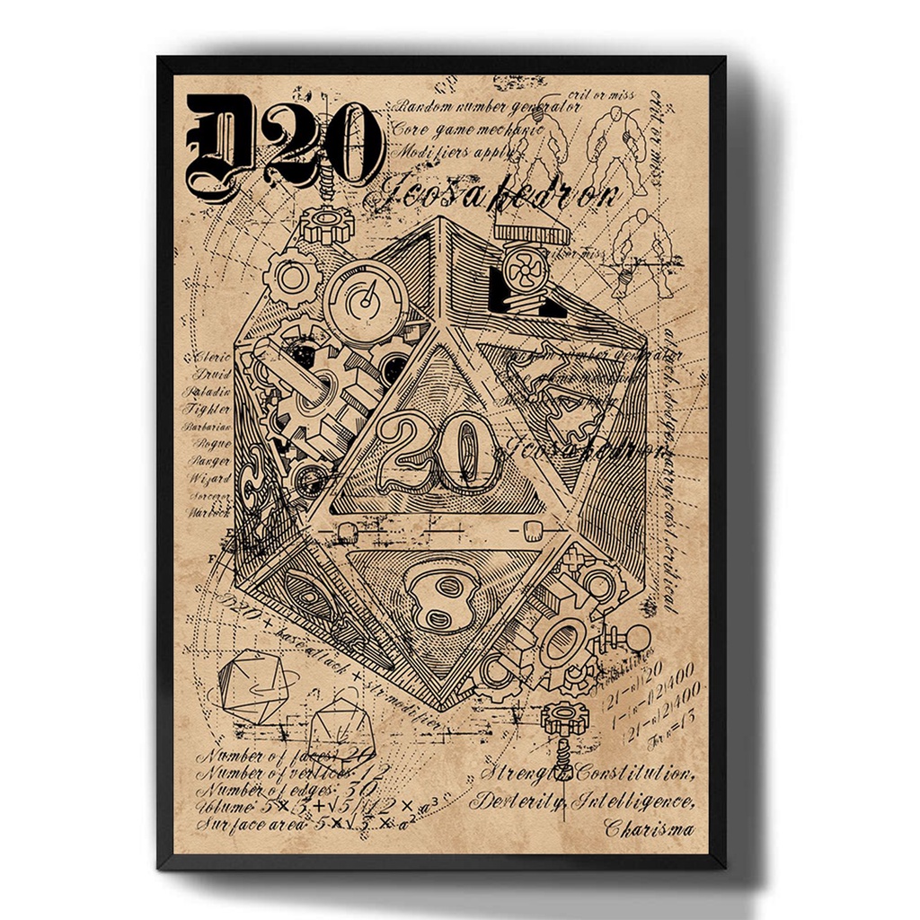 Quadro decorativo Dado D20 Desenho Rpg Jogo Arte para sala quarto