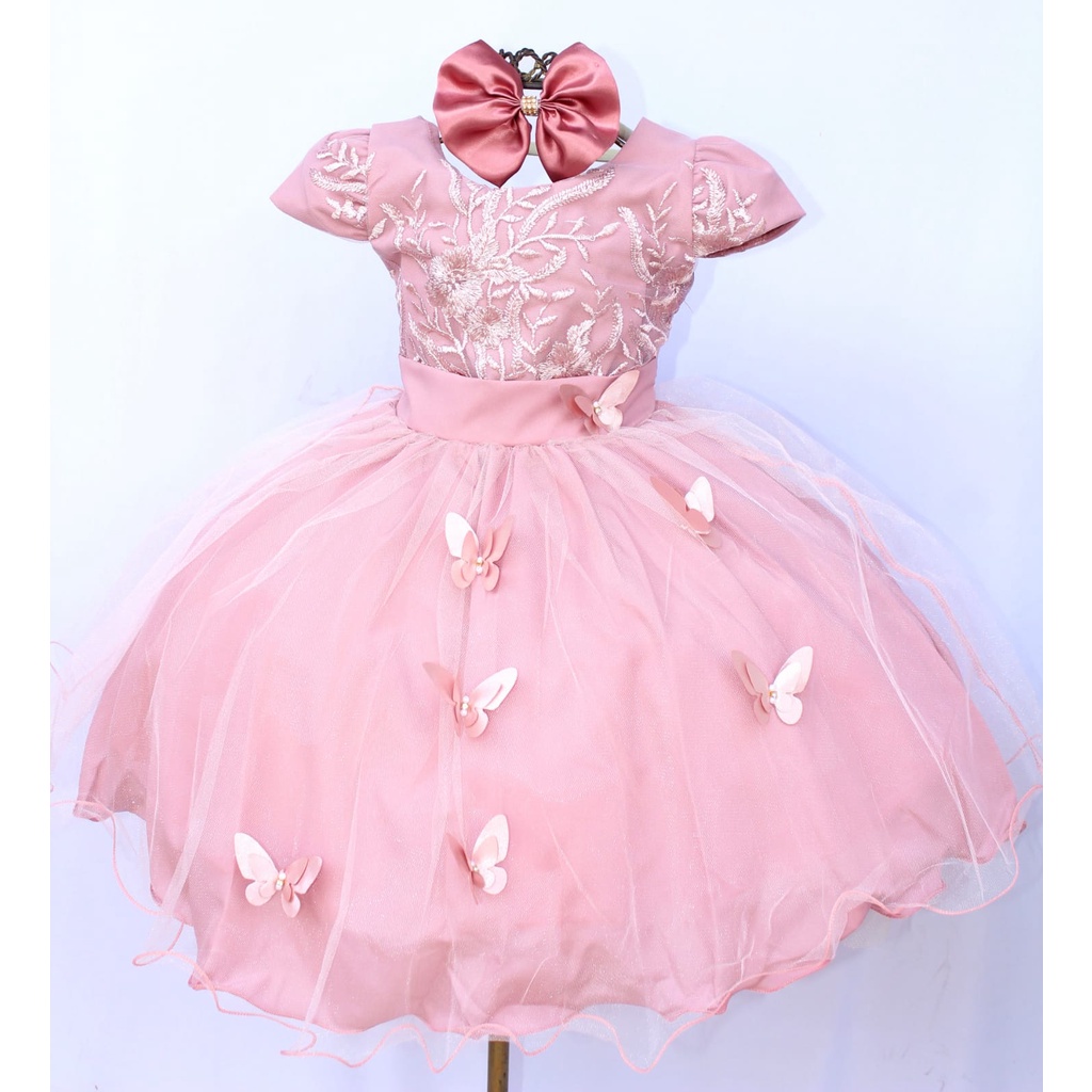 Vestido Infantil Rose Festa Luxo Daminha Casamento E Tiara