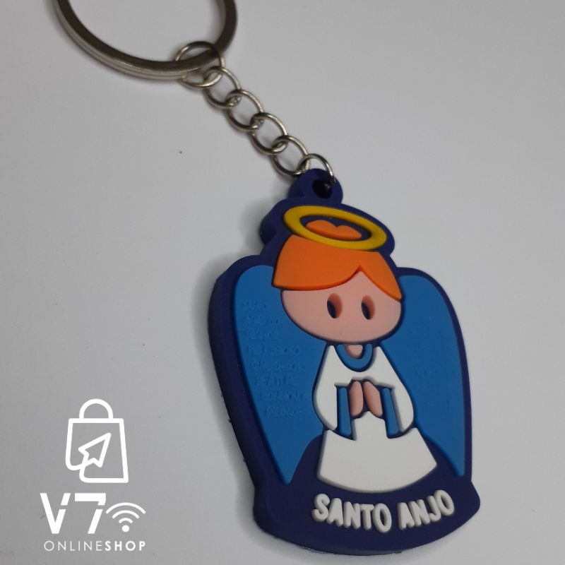 Kit 12 Chaveiros de Borracha Santo Anjo Azul / Infantil com oração / Baby