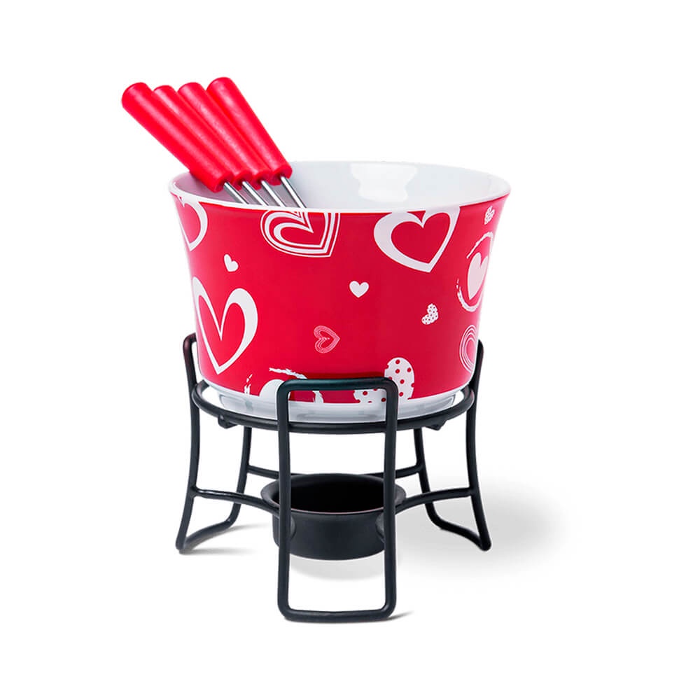 Aparelho de Fondue Cerâmica Vermelho Love 6 peças - Brinox 1256/104