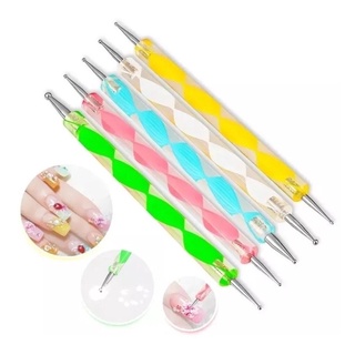 Kit 5 Boleadores Pinceis Ponta Dupla Para Decoração De Unha
