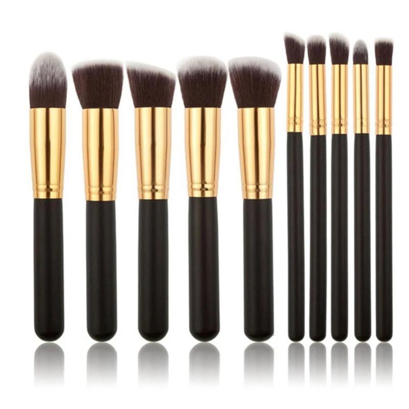 Kit 10 Pincéis Para Maquiagem Profissional Kabuki E Precisão Preto