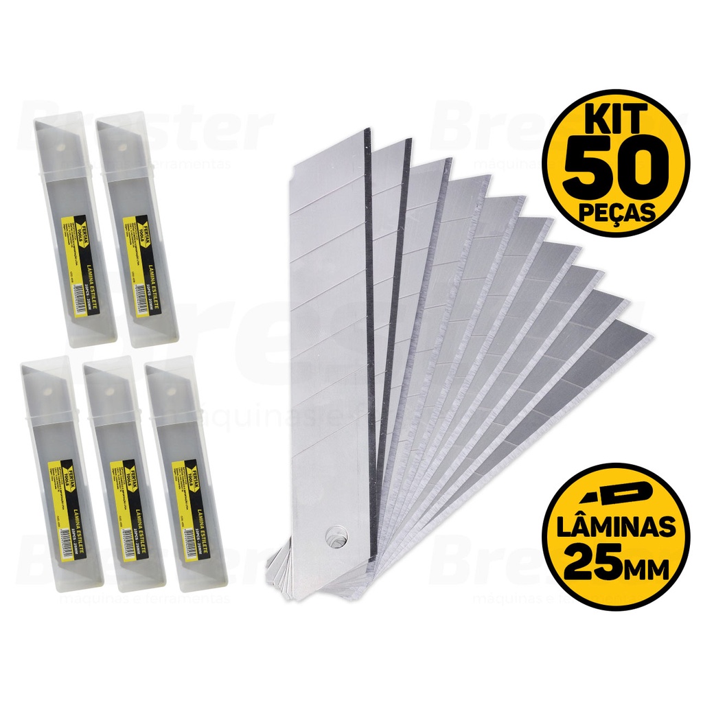Kit Jogo Lamina Para Estilete Larga 25mm Com 50 Peças Fertak 4208 em Oferta na Shopee