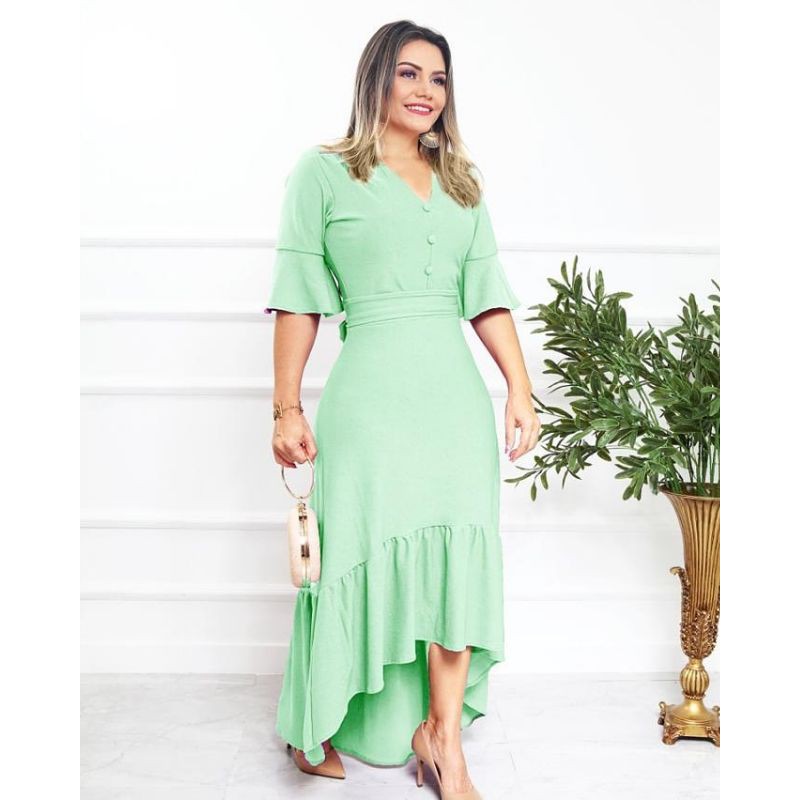 Vestido moda evangélica Verde/ vestido Mulet verde /vestido crepe de ...