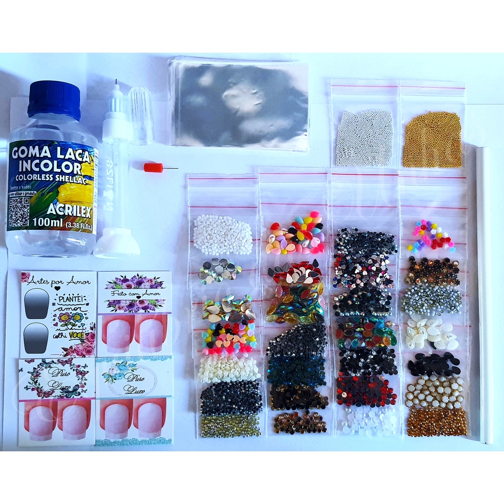 Kit Pedrarias para Joias de Unhas (aprox 3.850 pedrarias) decoração, nail art, Cartões Filha Única, goma laca, Joinhas,