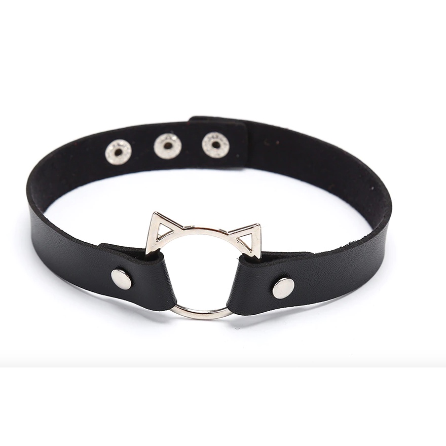 Choker Couro Ecol. Gatinho Gótico Bdsm Alternativo Pet Play