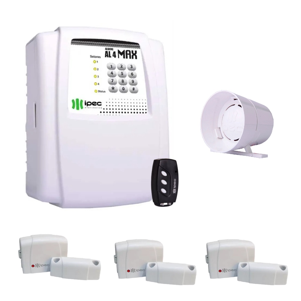Kit Alarme Al4 Segurança Residencial Sem Fio 3 Sensores Ipec