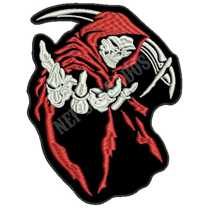 Patch Bordado Caveira Foice (Rok, Metal, Gótico).