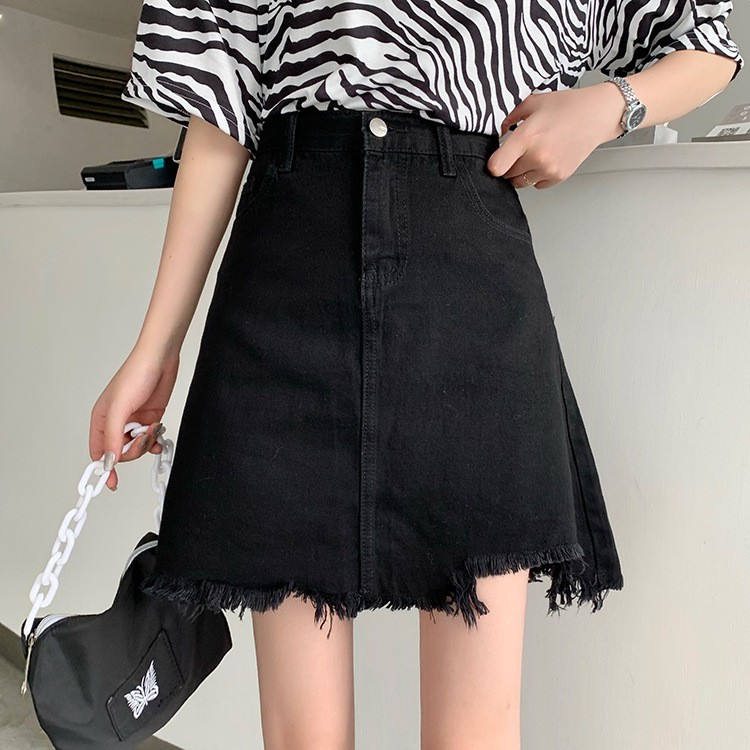 saia jeans cintura alta preta